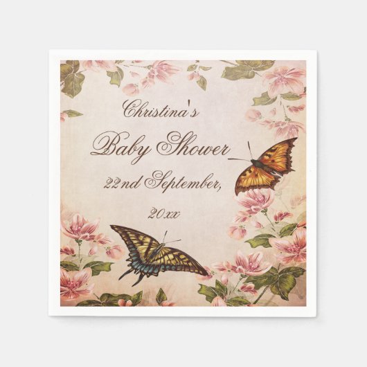 Schmetterlinge und Vintage Almond Blossom Serviett Serviette (Vorderseite)