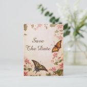 Schmetterlinge und Vintage Mandelblosse Save the D Ankündigungspostkarte (Stehend Vorderseite)
