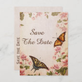 Schmetterlinge und Vintage Mandelblosse Save the D Ankündigungspostkarte (Vorne/Hinten)