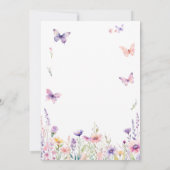 Schmetterlinge und violette Blumen Kinderdusche Einladung (Rückseite)