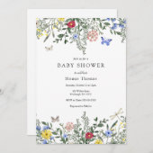 Schmetterlinge und Wildblumen Babydusche Einladung (Vorne/Hinten)