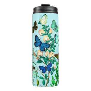 Schmetterlinge und Wildblumen Botanisch auf Sky Bl Thermosbecher