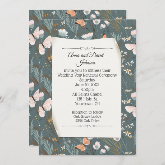 Schmetterlinge und Wildblumen-Design für eine neue Einladung (Vorne/Hinten)