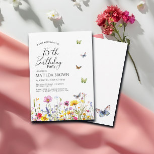 Schmetterlinge und Wildblumen Elegant 75. Geburtst Einladung