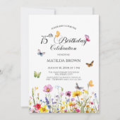 Schmetterlinge und Wildblumen Elegant 75. Geburtst Einladung (Vorderseite)