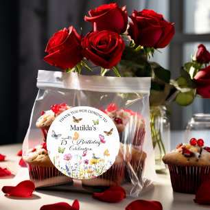 Schmetterlinge und Wildblumen Elegant 75. Geburtst Runder Aufkleber