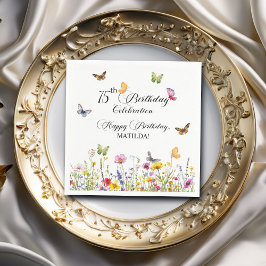 Schmetterlinge und Wildblumen Elegant 75. Geburtst Serviette