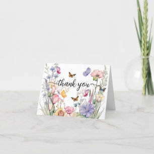 Schmetterlinge und Wildblumen Elegantes Skript Dankeskarte