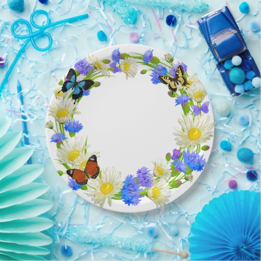 Schmetterlinge und Wildblumen Pappteller (Party)