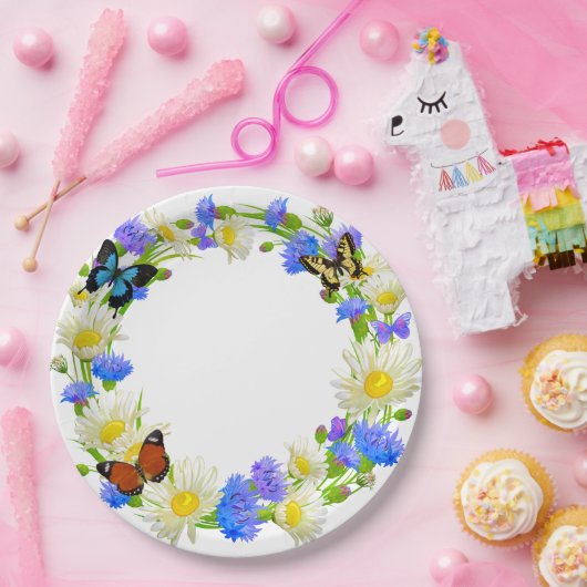 Schmetterlinge und Wildblumen Pappteller (Party)