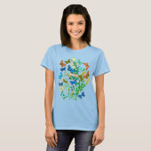 Schmetterlinge und Wildblumen Vintag botanisch T-Shirt (Vorne ganz)