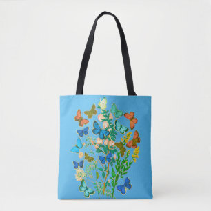 Schmetterlinge und Wildblumen Vintag botanisch Tasche