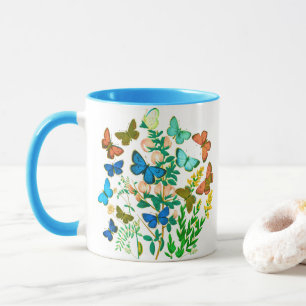 Schmetterlinge und Wildblumen Vintag botanisch Tasse