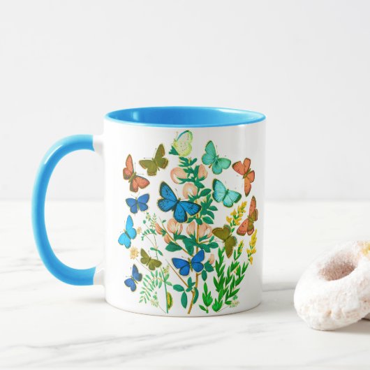 Schmetterlinge und Wildblumen Vintag botanisch Tasse (Mit Donut)