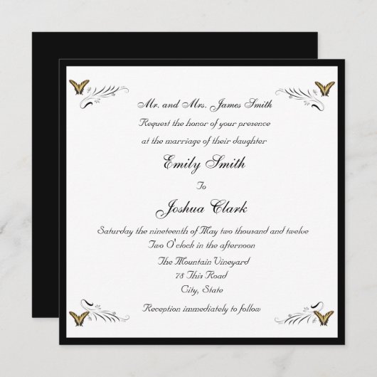 Schmetterlinge und Wirbel Einladung zur Hochzeit (Vorne/Hinten)