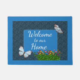 Schmetterlinge und Zinnia-Blume willkommen Fußmatte