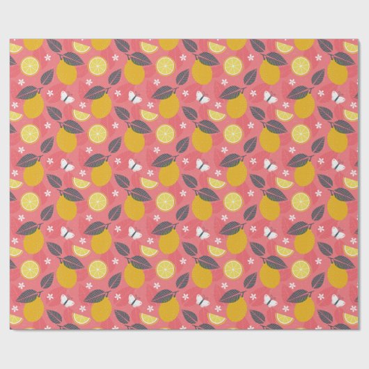 Schmetterlinge und Zitronen Geschenkpapier (Flach)