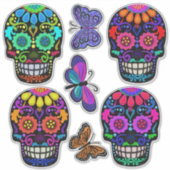 Schmetterlinge und Zuckerschädel | Tag der Toten Aufkleber (Vorderseite)