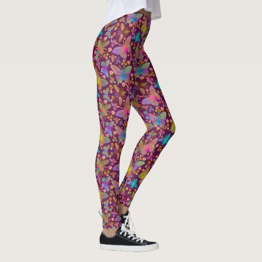 Schmetterlinge unter einem Mitternachtsmond Leggings (Rechts)