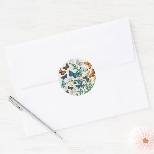 Schmetterlinge, Vintage Illustration Runder Aufkleber (Umschlag)