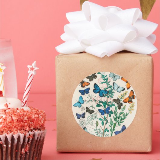 Schmetterlinge, Vintage Illustrationen, Runder Aufkleber (Party)