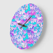 Schmetterlinge, violett und türkis große wanduhr (Winkel)