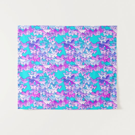 Schmetterlinge, Violett und Türkis Wandteppich (Vorderseite (Horizontal))