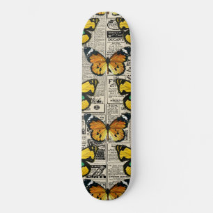 Schmetterlinge warme Vintage Zeitungs-Butterfly Skateboard
