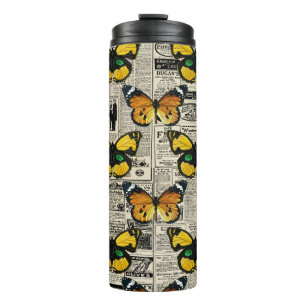 Schmetterlinge warme Vintage Zeitungs-Butterfly Thermosbecher