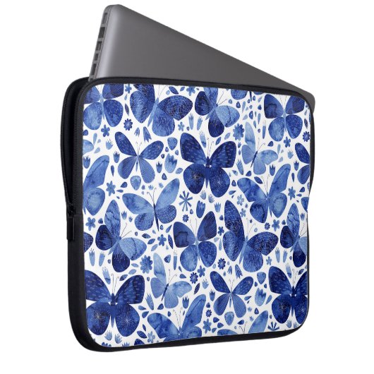 Schmetterlinge Wasserfarbe Blau Laptop Sieb Laptopschutzhülle (Vorne Rechts)