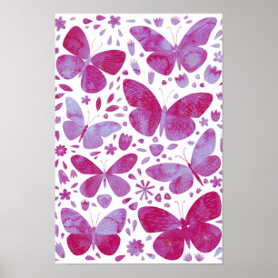 Schmetterlinge Wasserfarbe Magenta Pink Poster