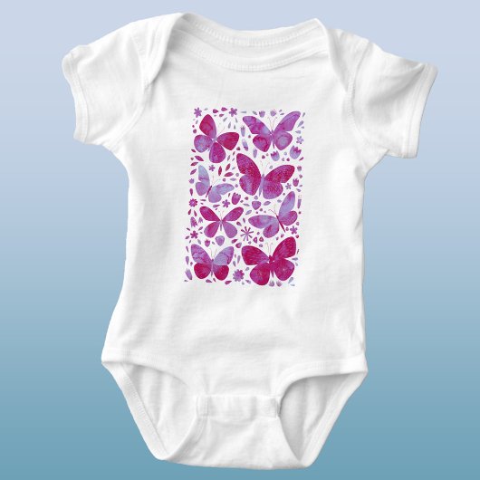 Schmetterlinge Wasserfarbe Magenta Rosa Baby Strampler