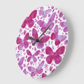 Schmetterlinge Wasserfarbe Magenta Rosa Große Wanduhr (Winkel)