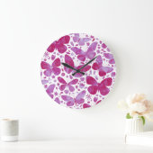 Schmetterlinge Wasserfarbe Magenta Rosa Große Wanduhr (Zuhause)