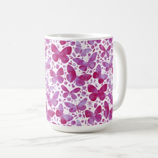 Schmetterlinge Wasserfarbe Magenta Rosa Kaffeetasse (VorderseiteRechts)