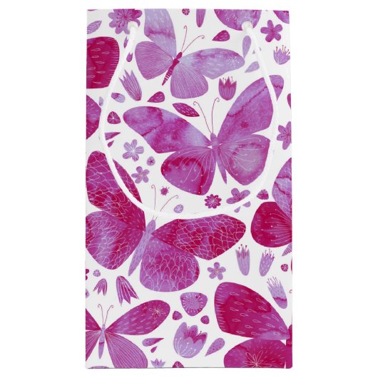 Schmetterlinge Wasserfarbe Magenta Rosa Kleine Geschenktüte (Rückseite)