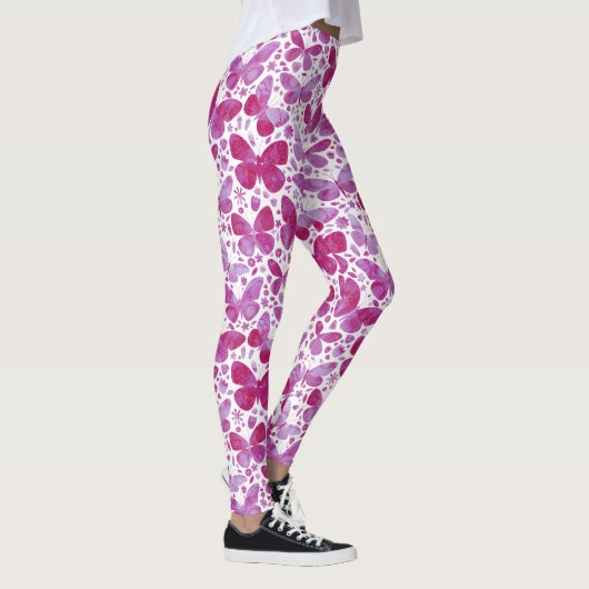 Schmetterlinge Wasserfarbe Magenta Rosa Leggings (Rechts)