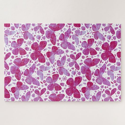 Schmetterlinge Wasserfarbe Magenta Rosa Puzzle (Horizontal)