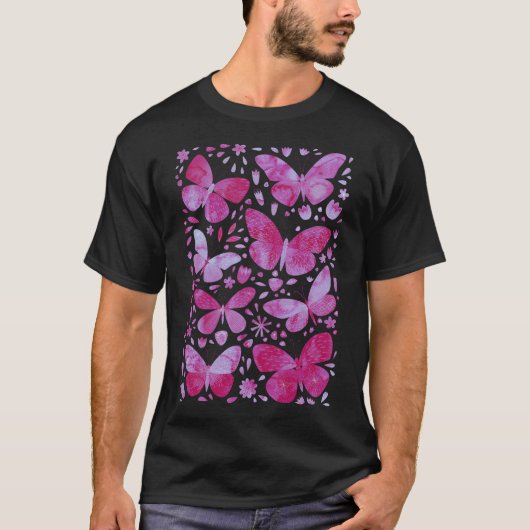 Schmetterlinge Wasserfarbe Magenta Rosa T - Shirt (Vorderseite)