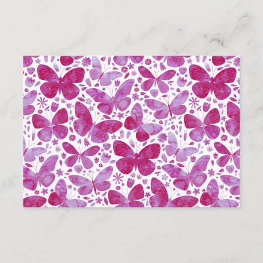 Schmetterlinge Wasserfarbe MagentaPink Hochzeitsde Begleitkarte (Rückseite)