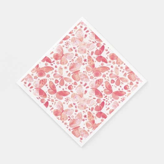 Schmetterlinge Wasserfarbe Moderne Korallenrosa Serviette (Ecke)