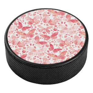Schmetterlinge Wasserfarbenkoralle Pink Hockey Puc Eishockey Puck