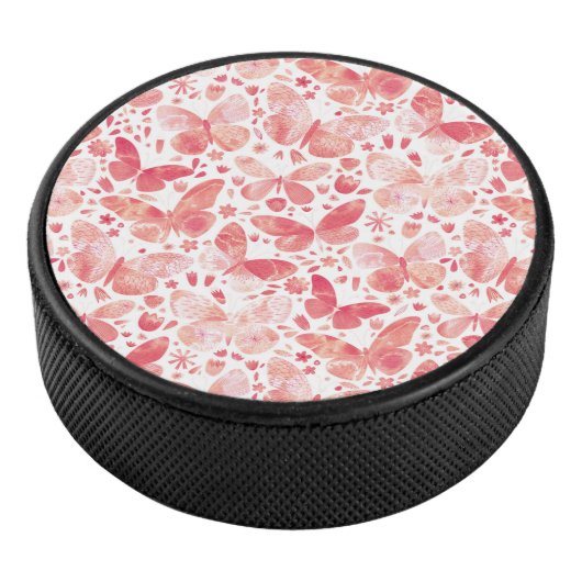 Schmetterlinge Wasserfarbenkoralle Pink Hockey Puc Eishockey Puck (3/4)