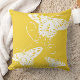 Schmetterlinge weiß auf hellgelbem Muster Kissen