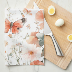 Schmetterlinge Wildblumen Wasserfarbe Elegant  Geschirrtuch