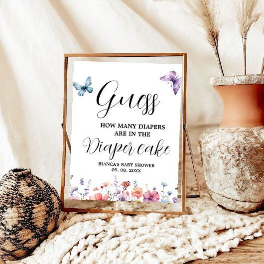 Schmetterlinge Windelkuchen mit Baby Shower Game Poster