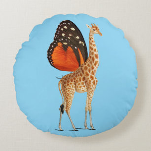 Schmetterlinggiraffe (BLUE BKGRD) Rundes Kissen