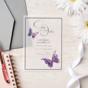 SchmetterlingJuwel lila Silber Save the Date Pergament Einladungen