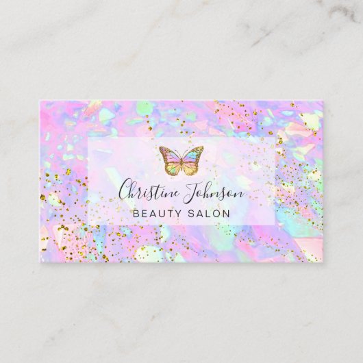 Schmetterlinglogo auf IMITATEN Glitzer Pastellfarb Visitenkarte (Vorderseite)