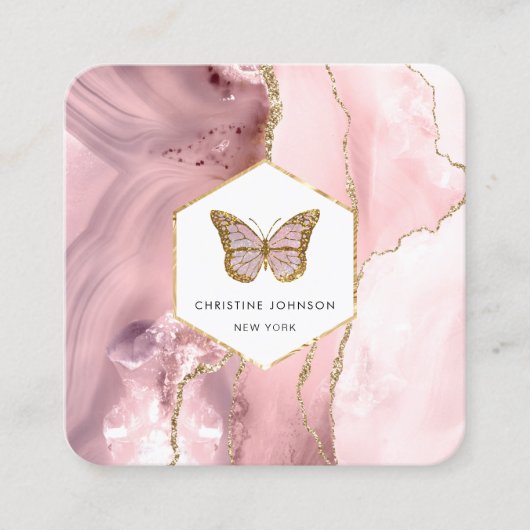 Schmetterlinglogo auf rosa Spur Quadratische Visitenkarte (Vorderseite)